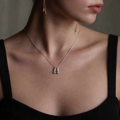 14K Solid Gold Diamond Initial Necklace: Personalized Round Plate Pendant
