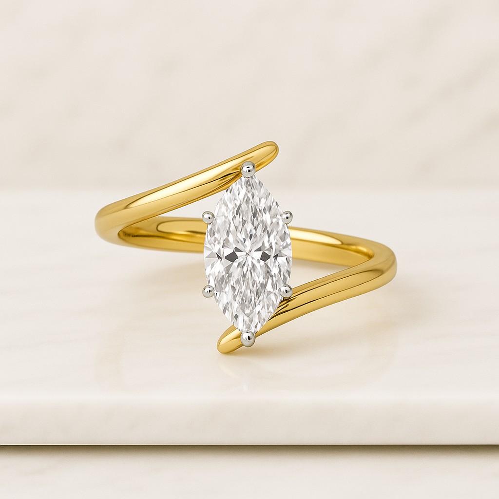Gold Diamond Loop Ring, Modern Open Band Lab Grown Diamond