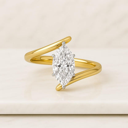Gold Diamond Loop Ring, Modern Open Band Lab Grown Diamond