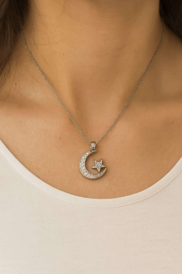 Gold Diamond Moon Jewelry Diamond Star Necklace Cable Chain Lobster