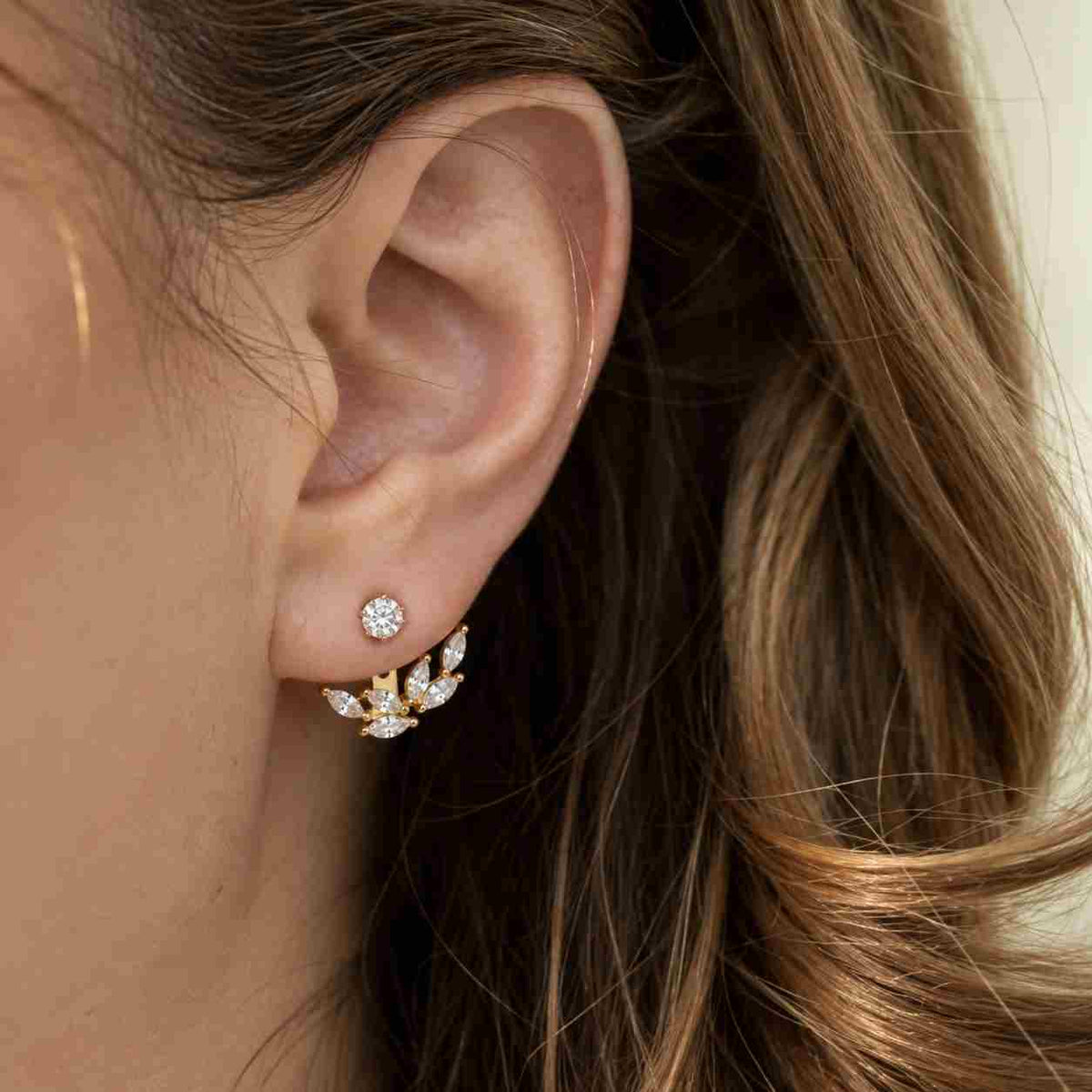 gold earring jacket - diamond earrings | ear jacket earring, gift for her, diamond earring jacket, statement earring, front back earrings
