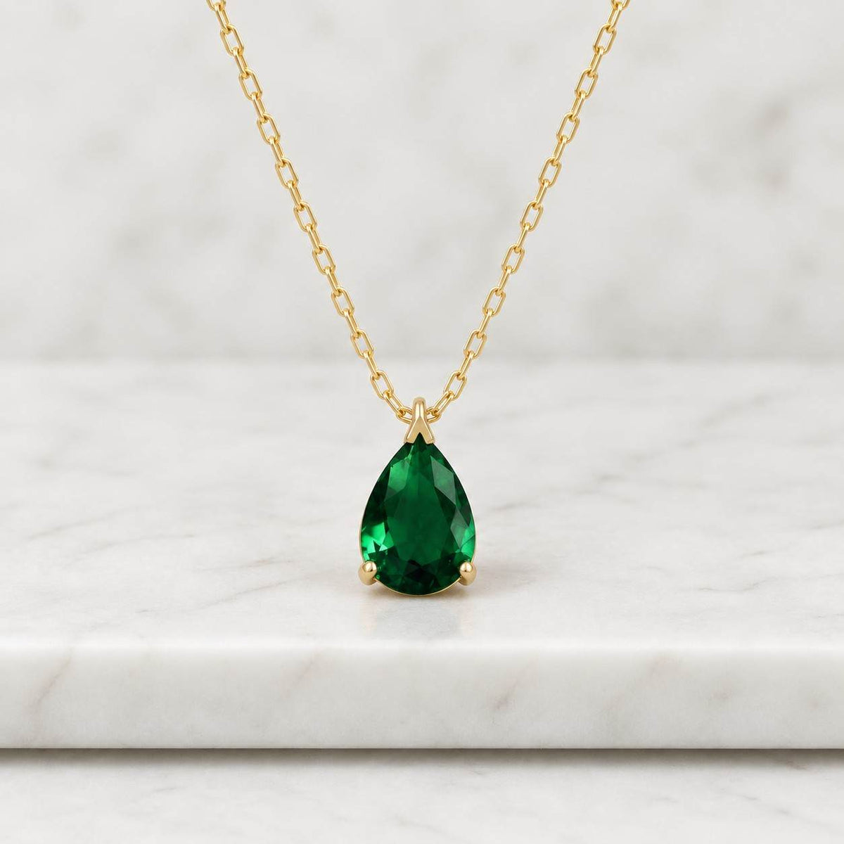 14Kt Gold Emerald Necklace, Emerald Teardrop Necklace, Lab Grown Diamond Emerald Pendant, May Birthstone Necklace, Emerald Gold Necklace
