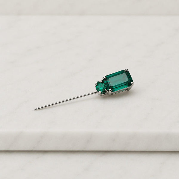 Gold Lapel Pin Stick: Emerald Rhinestone Brooch