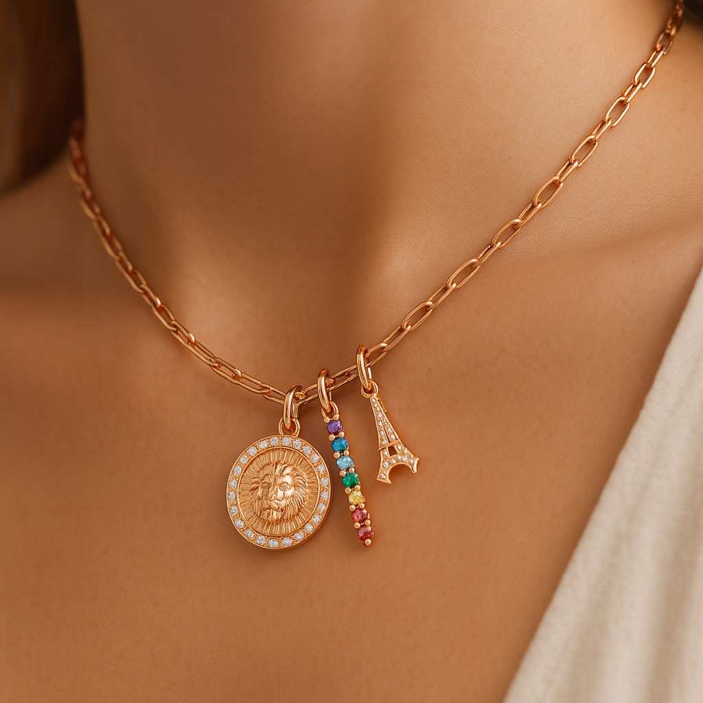 Gold Lion Charm Necklace Yellow Gold Wildlife Pendant