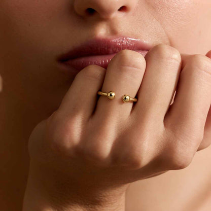 Solid Gold Open Cuff Ball Ring – Minimalist 10k/14k Yellow, White, Rose
