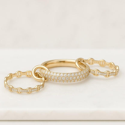 18K Gold Over Titanium Trio Linked Ring Band Ring Multi Layered Linked Ring