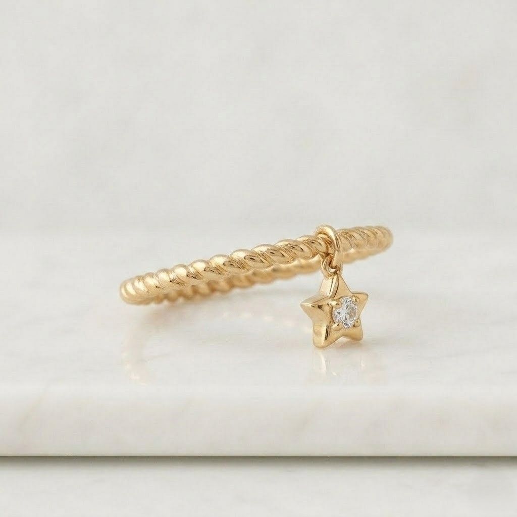 Gold Plated 999 Sterling Silver Double Star Charm Ring | Adjustable Open Cuff Celestial Jewelry
