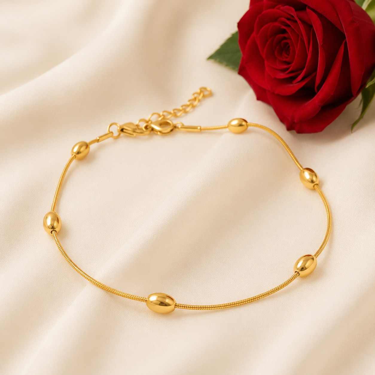 gold plated sterling silver anklet with 3 frosted beads

