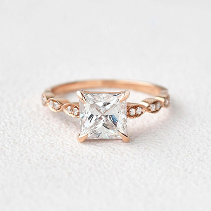  Gold Princess Cut Solitaire Accent Diamond Ring