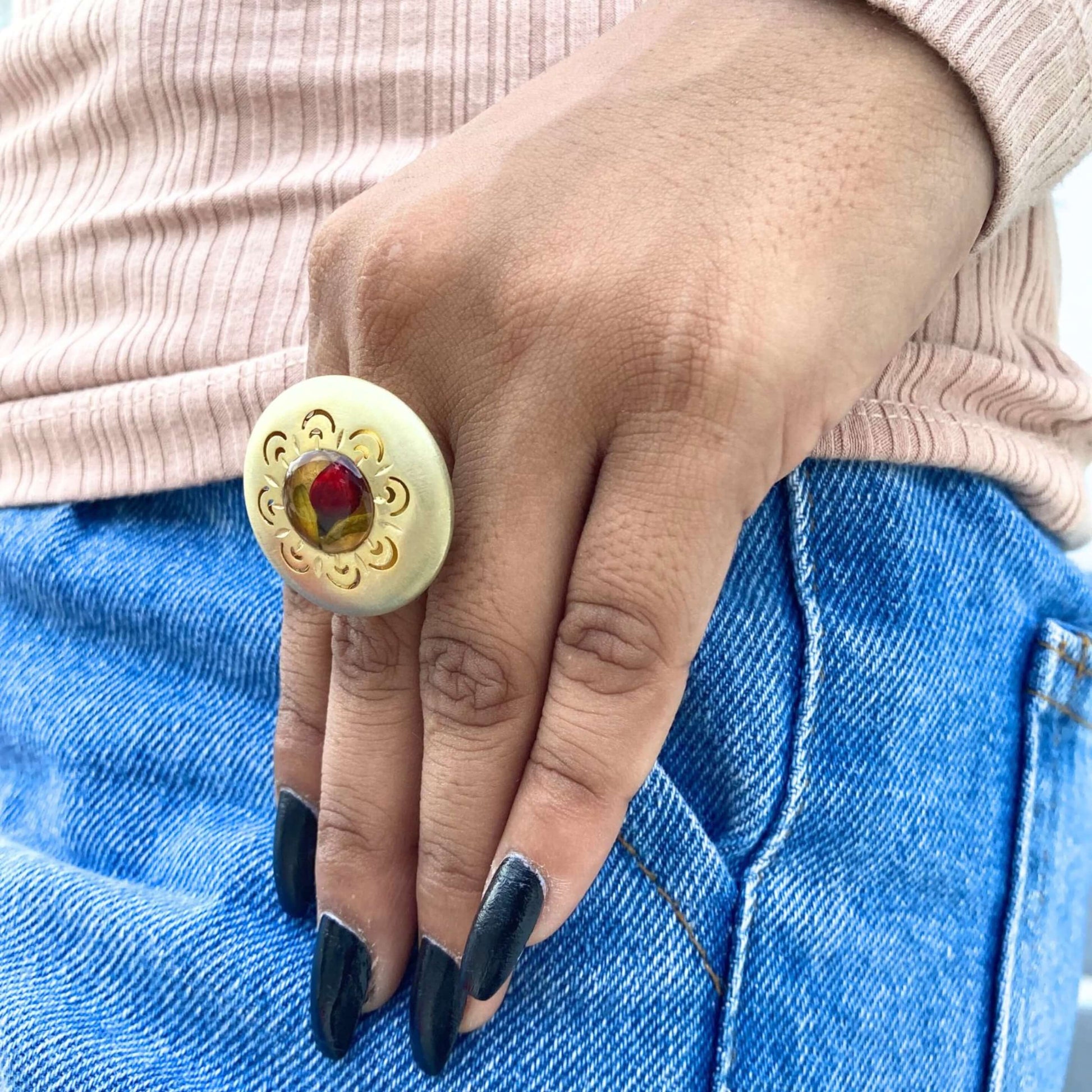 Gold Rose Ring, Vintage Rose Ring, Vintage Flower Ring
