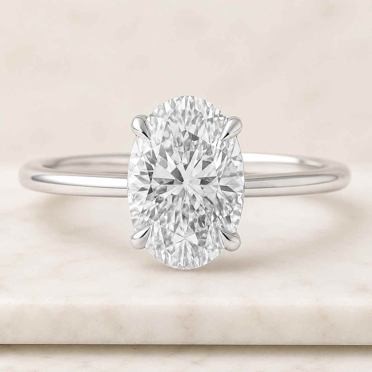 solid gold solitaire oval cut moissanite engagement ring 4 prongs cathedral set
