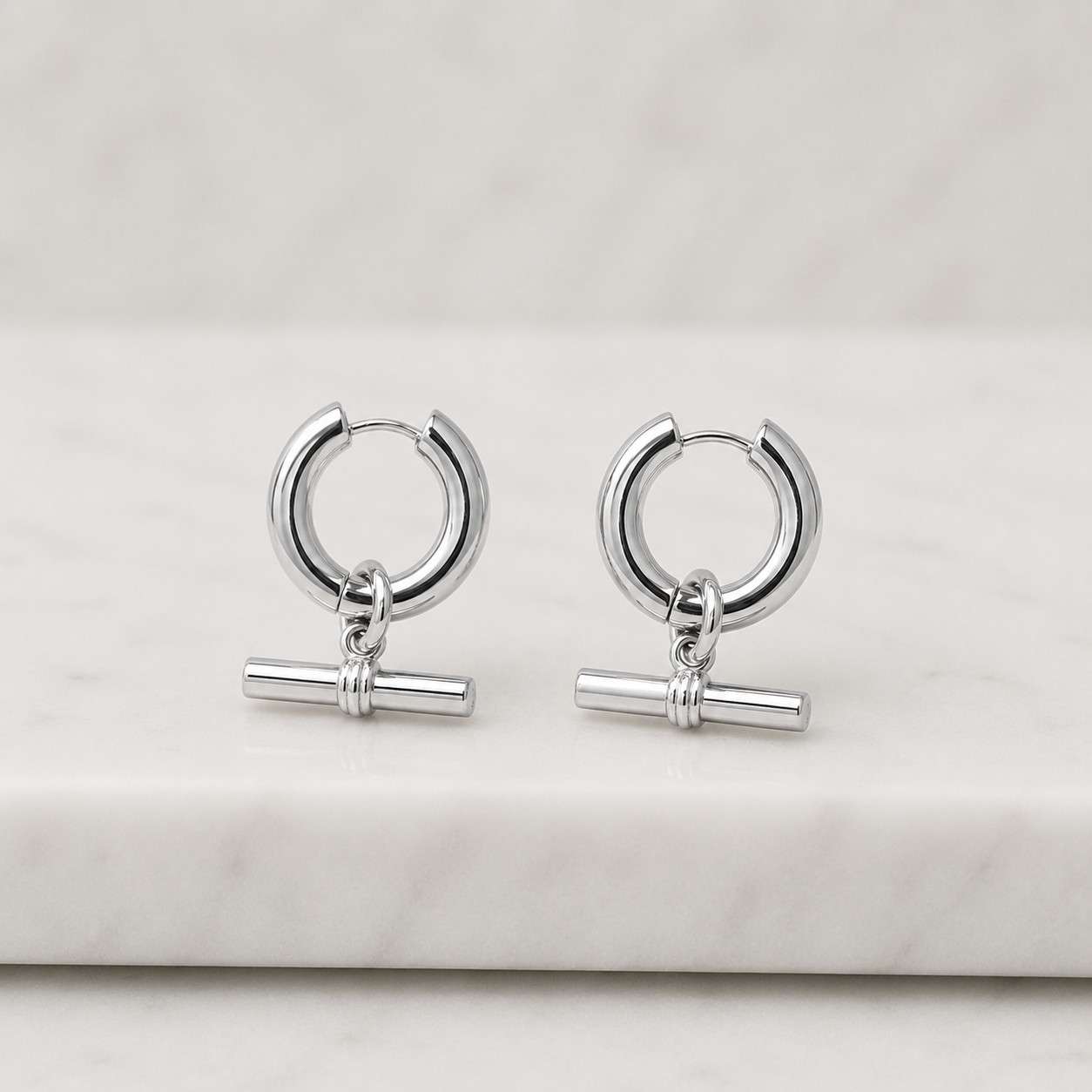Gold T Bar Hoop Earrings - Stainless Steel Huggie Hoops