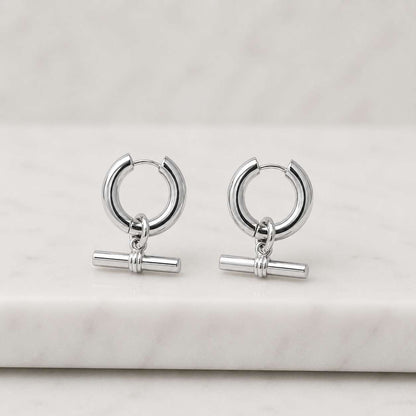 Gold T Bar Hoop Earrings - Stainless Steel Huggie Hoops