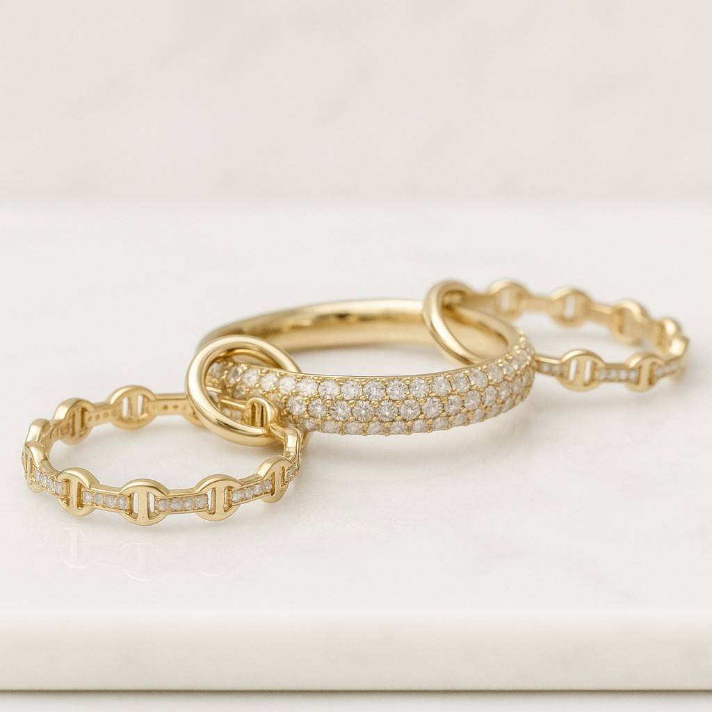 Gold multi link ring Layer ring eternity band Connected Dainty thin Minimalistic jewelry for Bestfriend