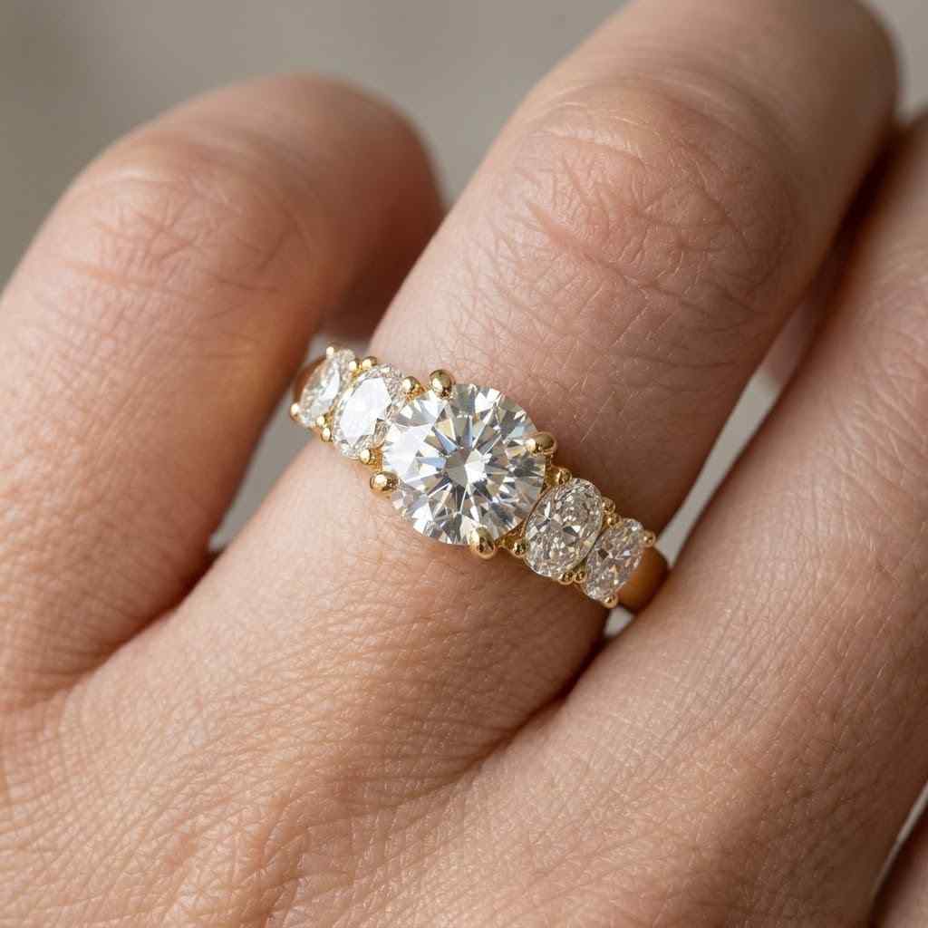 Graduated Moissanite Cluster Ring, 14K Solid Gold Wedding Band, Prong Set Anniversary Stackable Ring
