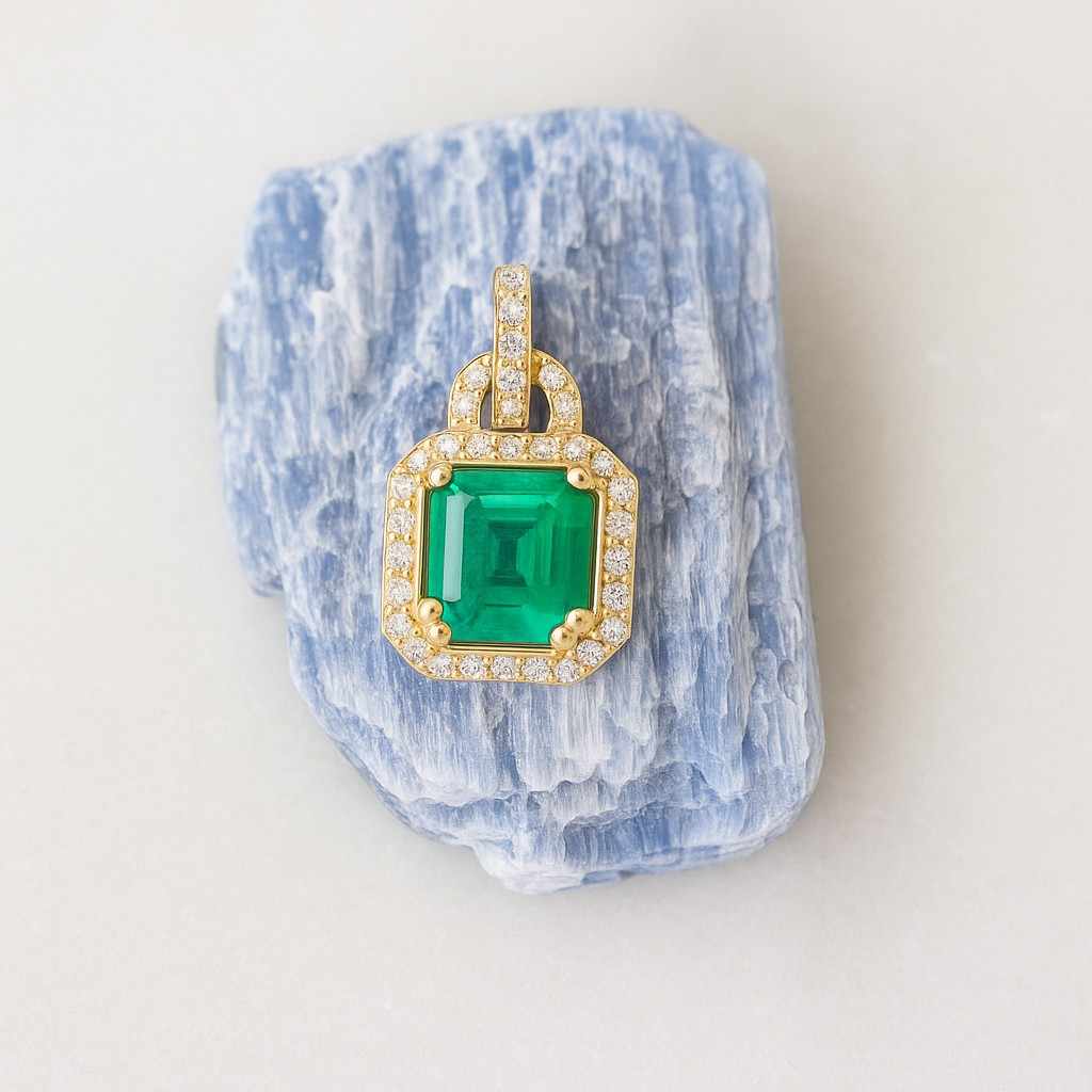 green aventurine vertical bar pendant gold trim gemstone charm