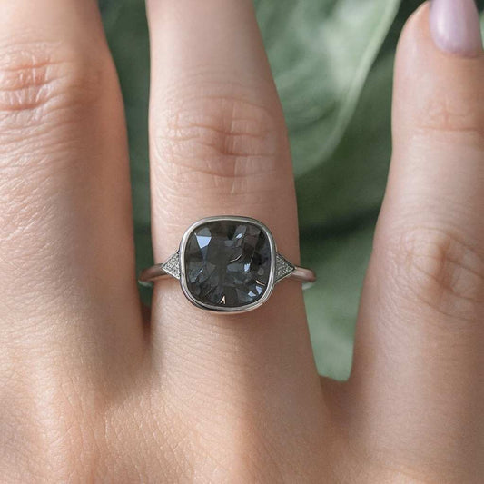 Green Cushion Cut Lab Diamond Halo Engagement Ring 14K White Gold Prong Set Ring Conflict Free Diamond Anniversary Ring Ready To Ship