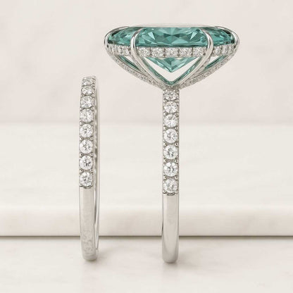 Green Diamond Ring Vintage Gold Marquise Diamond Ring Certified