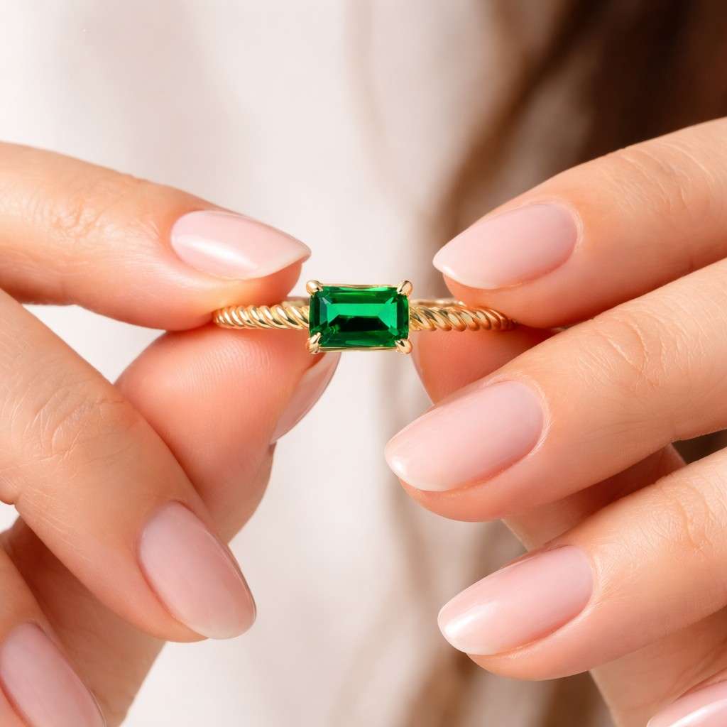 green emerald engagement ring