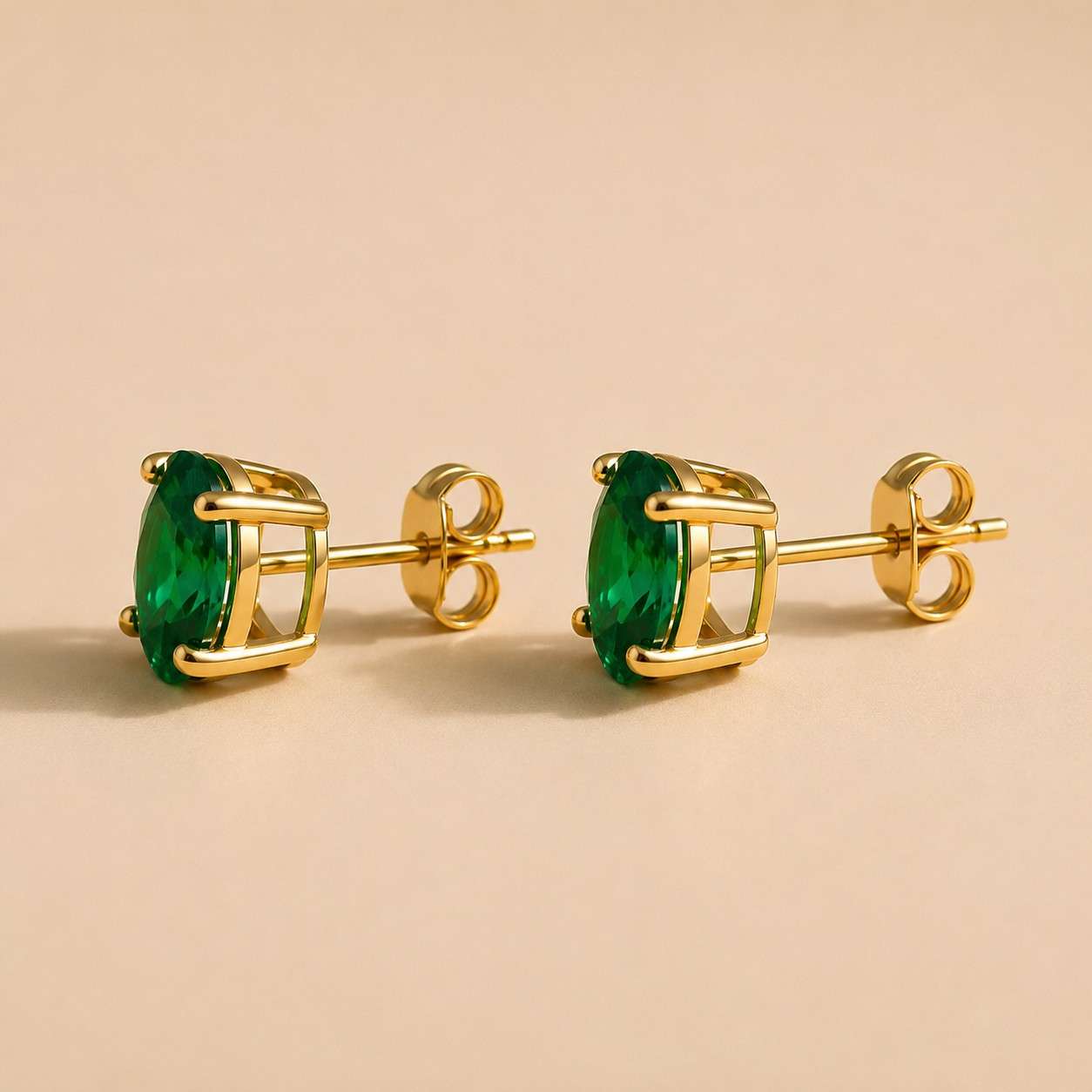green emerald oval stud earrings, sterling silver gemstone earrings, may birthstone gift, gemstone jewellery, emerald anniversary gift

