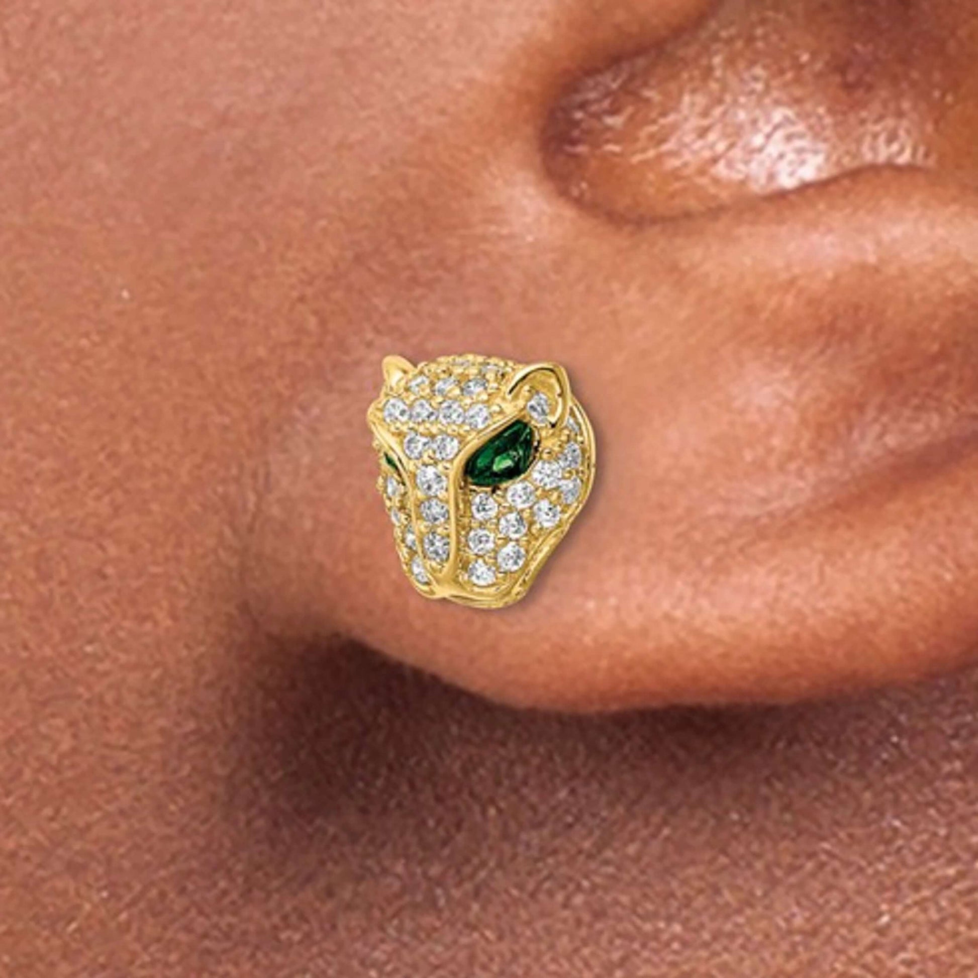 Green Emerald Panther Girls Unique Earrings