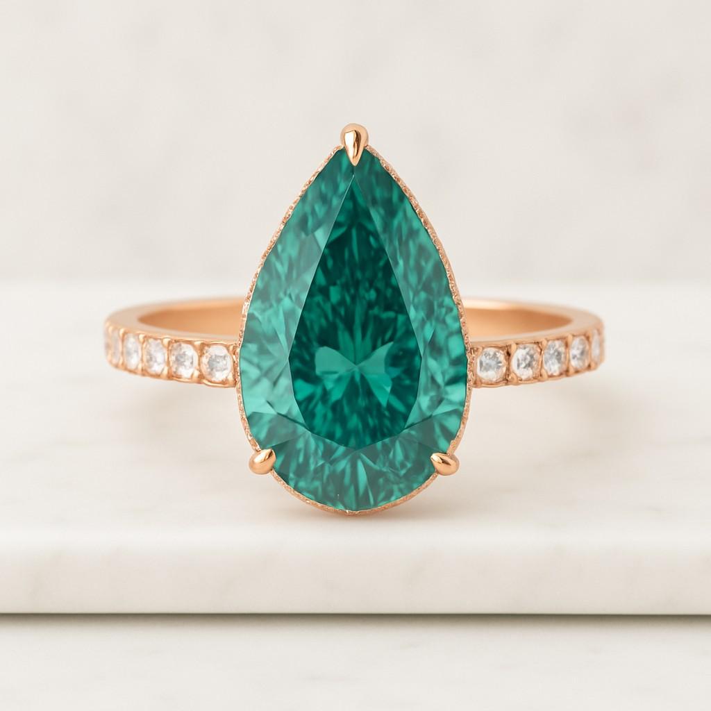 Green Pear cut Moissanite Engagement Ring For Her 14k Solid White Gold Ring Green Pear Cut Halo Pave Engagement Ring