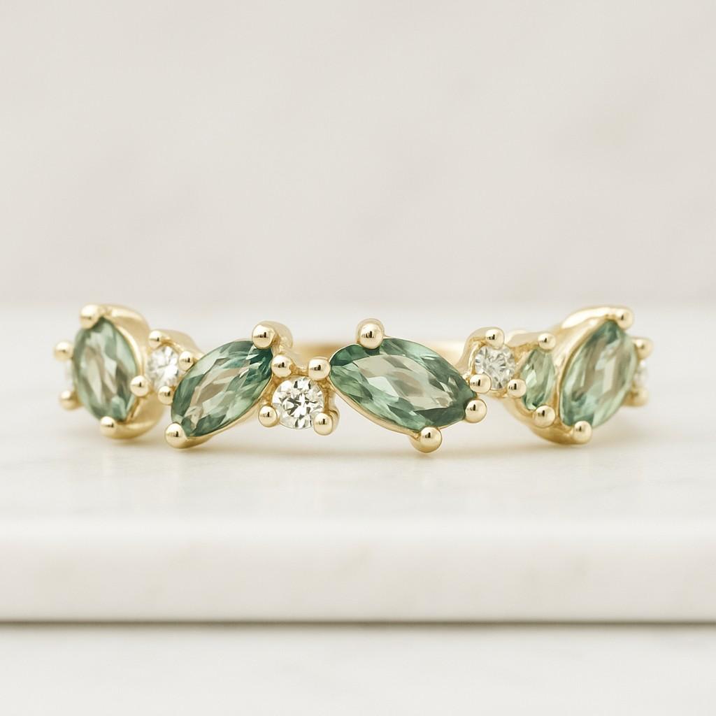 Green Peridot Wedding Band Marquise Cut Gemstone Ring Full Eternity Matching Band Diamond Promise Ring August Birthstone Gift For