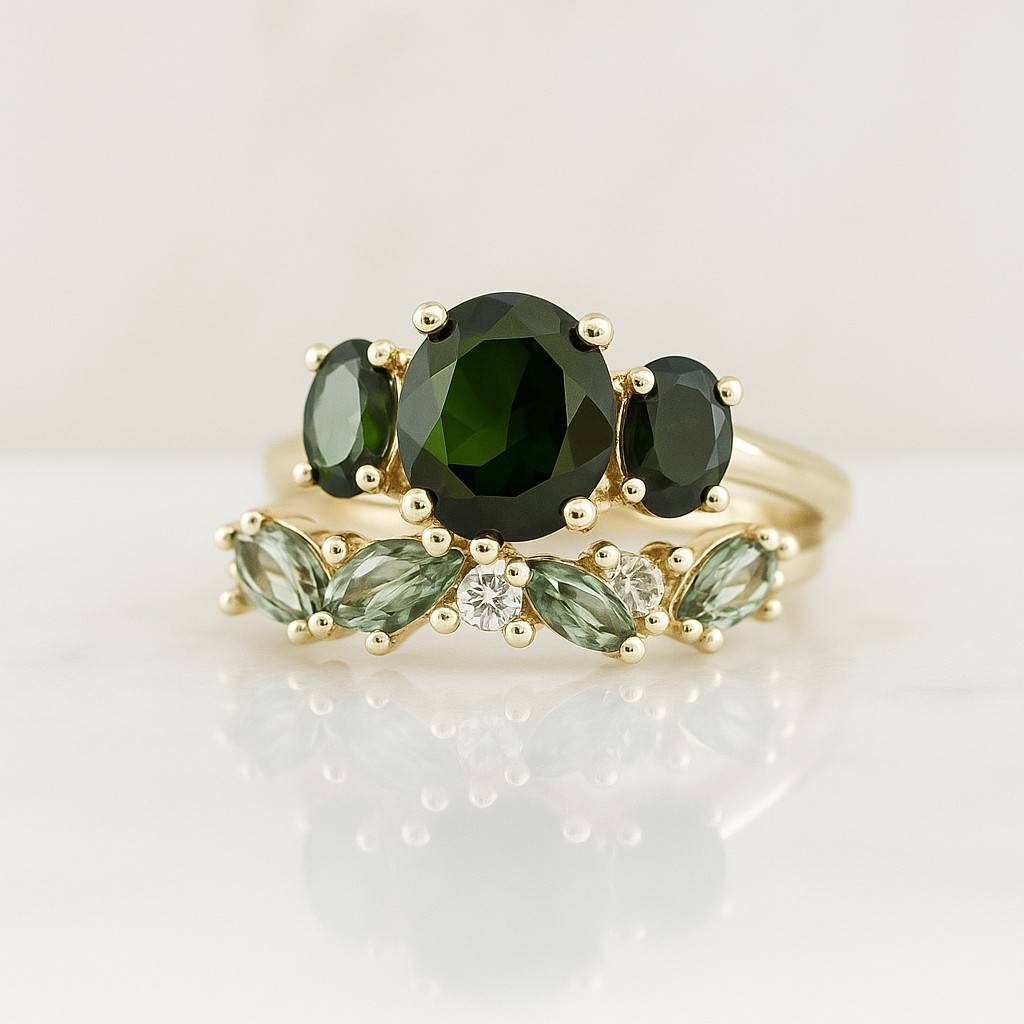 Green Peridot Wedding Band Marquise Cut Peridot Ring Full Eternity Matching Band Moissanite Promise Ring