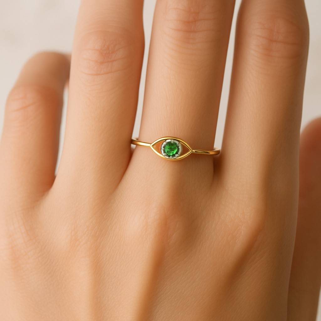 Green gemstone ring Emerald solitaire diamond ring Solitaire ring Round Emerald Green Gemstone Engagement Ring