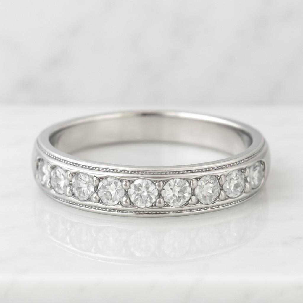 Flush Setting Round Cut Moissanite Dome Statement Ring Gypsy Chunky Wedding Anniversary Bands For