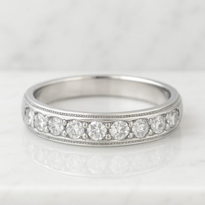 Flush Setting Round Cut Moissanite Dome Statement Ring Gypsy Chunky Wedding Anniversary Bands For