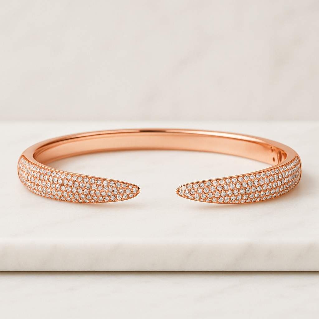 Man Made Lab Diamond Wedding Bangle  Open Cuff Bangle Bracelet Round Brilliant Cut CVD Diamond Full Eternity Bangle In 14k Gold