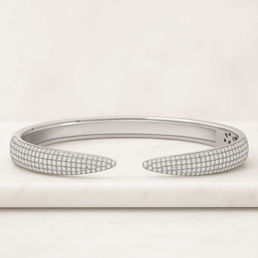 Open Cuff Bangle 925 Silver Party Wear Bangles Pear Cut Lab Grown Diamond Open Cuff Bangle