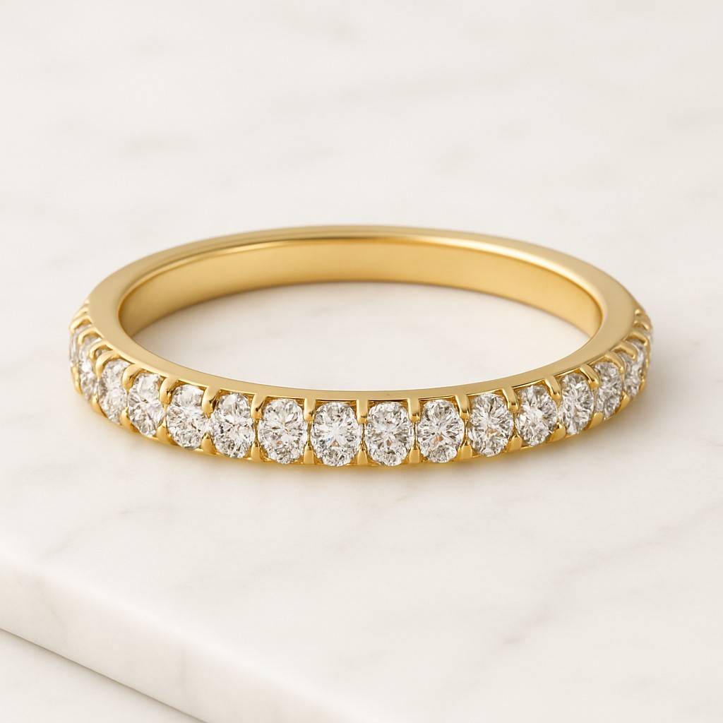 Half Eternity Bridal Wedding For Her Full Eternity Engagement Band Blue Sapphire White Round Cut Wedding Band Flush Set Stackable Band