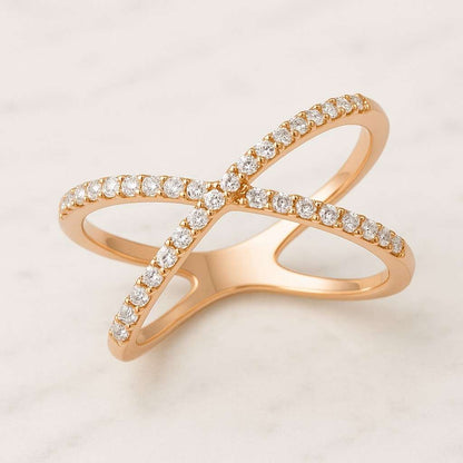 Criss Cross Ring 14K Gold Lab Diamond Ring Interwined Cross Over Wedding Band