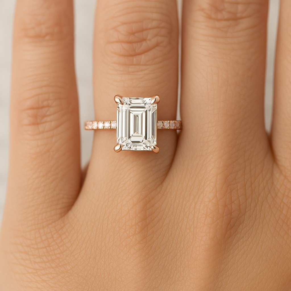 Half Bezel Set Baguette Cut Side Tapered Ring Anniversary Ring For Her
