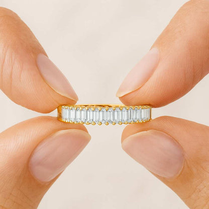 Half Eternity Band East West Baguette Cut Lab Grown Wedding Band Minimalist Bridal Band Half Bezel Set Band
