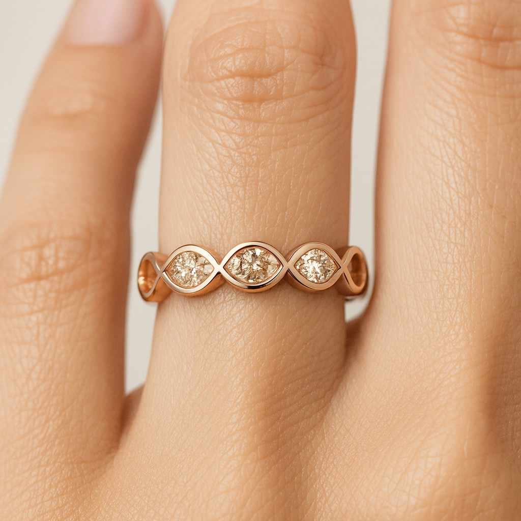 Half Eternity Band Stackable Band Shared Prong Wedding Band For Her