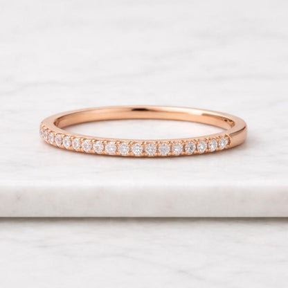 14k White Gold Pave Lab Grown Diamond Half Eternity Wedding Band for Women
