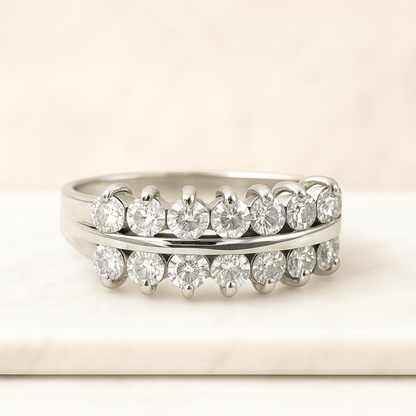 Half Eternity Diamond Wedding Ring  Gold Double Row Micro Pave Half Eternity Ring