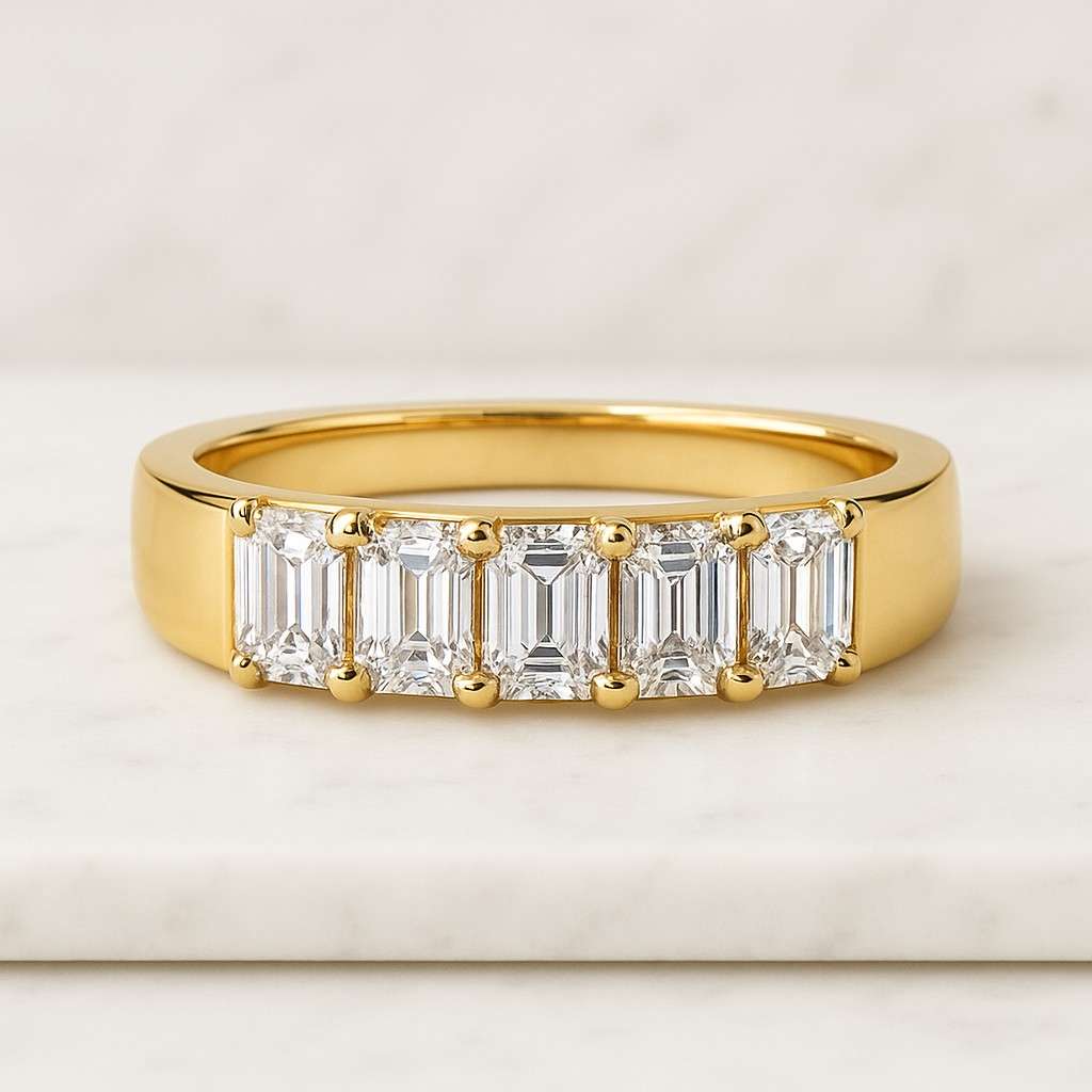 Half Eternity Ring Genuine Lab Grown Diamond Ring Dainty Baguette Ring Gift Stacking Rings