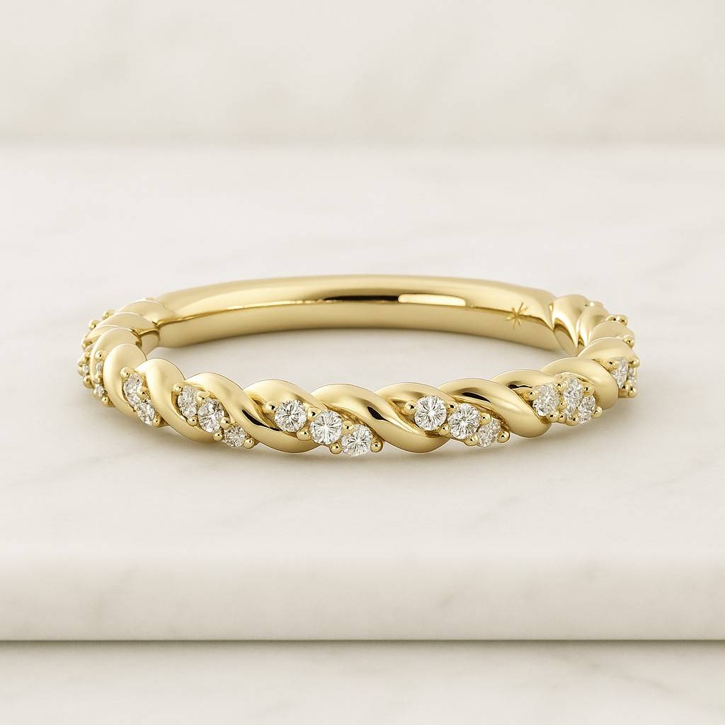 Half Eternity Slinkee Lab Grown Diamond Wedding Band Spiral Point Ring Twisted Diamond Ring 14K Gold Anniversary Birthday Gift for Wife