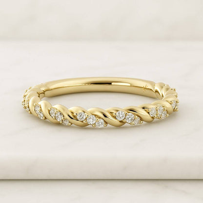 Half Eternity Slinkee Lab Grown Diamond Wedding Band Spiral Point Ring Twisted Diamond Ring 14K Gold Anniversary Birthday Gift for Wife