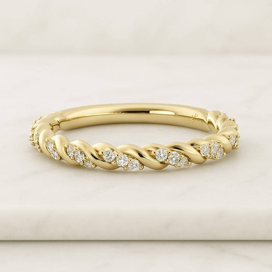 Half Eternity Slinkee Lab Grown Diamond Wedding Band Spiral Point Ring Twisted Diamond Ring 14K Gold Anniversary Birthday Gift for Wife