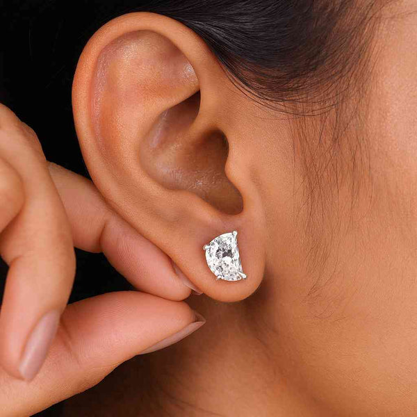 Half Moon Cut Moissanite Stud Earring Half Moon Cut Stud Earring Cluster Moissanite Earring