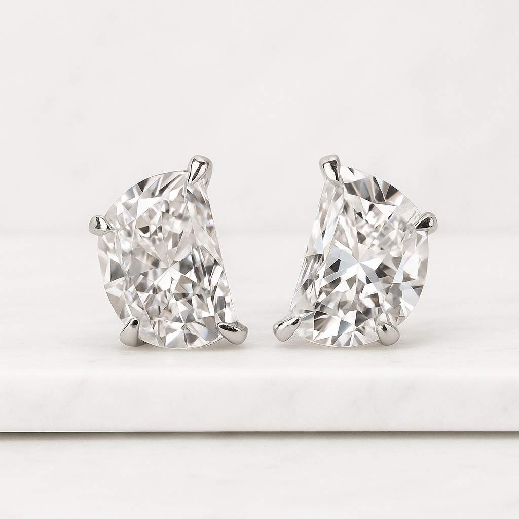 Half Moon Cut Side Stone Wedding Earring