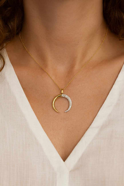 Half Moon Dainty Silver Moissanite Pendant with Chain