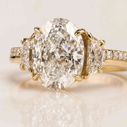 Half Moon Side Diamond Ring Trilogy Proposal Ring Three Stone Engagement Ring