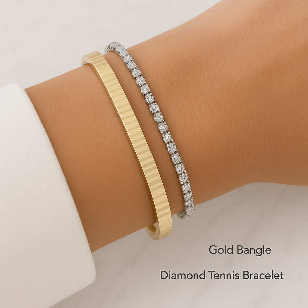 Half Round Moissanite Diamond Tennis Necklace With Adjustable Chain Pavé Round Necklace Adjustable Bracelate 18k Solid Gold Wedding Neckalce