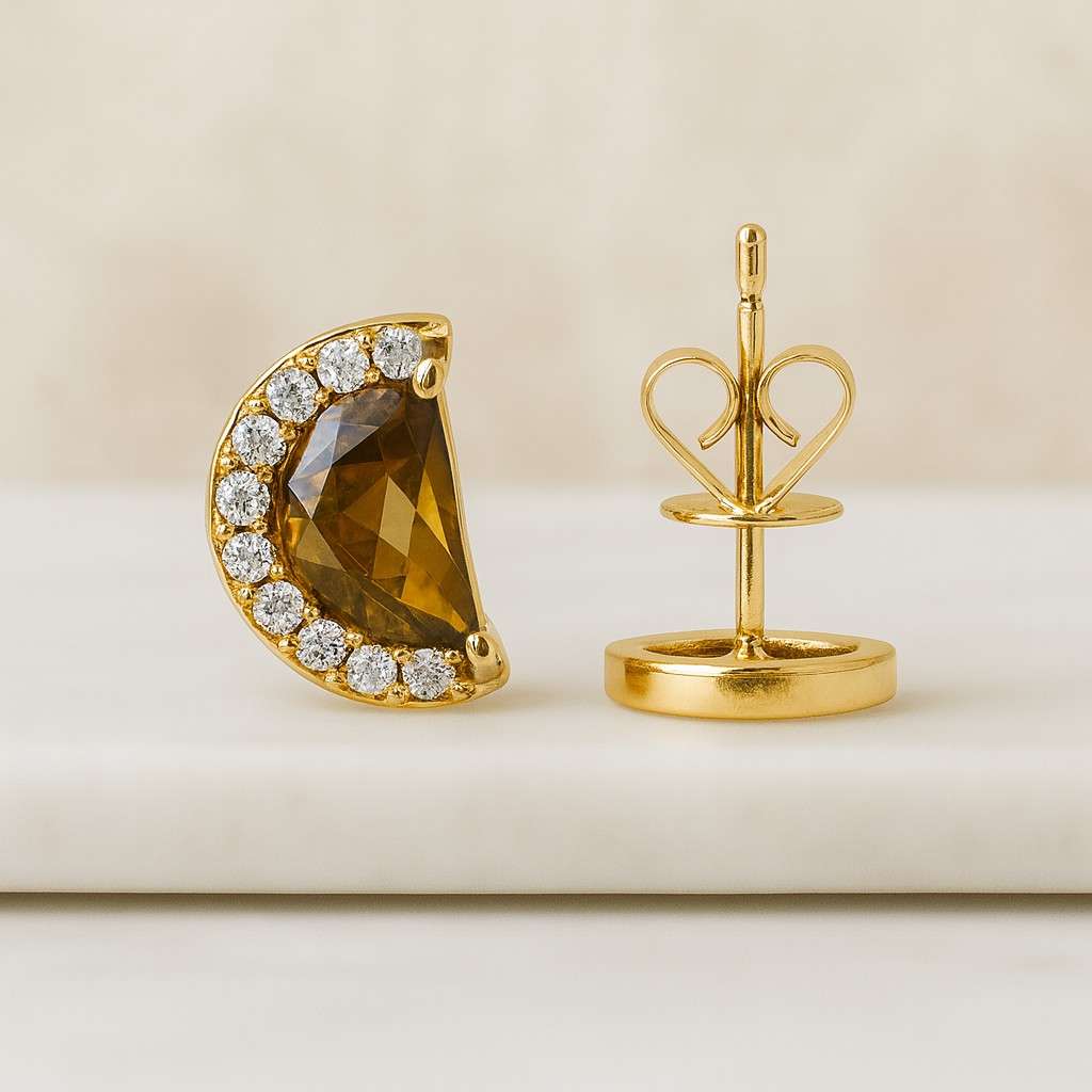 Half moon Gemstone Earring White Marble Semi Circle Stud Earring